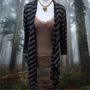 Carolyn Taylor Black and Gray Striped Cardigan